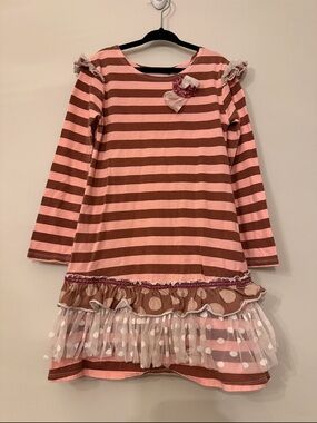 Jelly The Pug Sweet Elsa Cappuccino Collection Striped Ruffle Tulle Dress Size 6